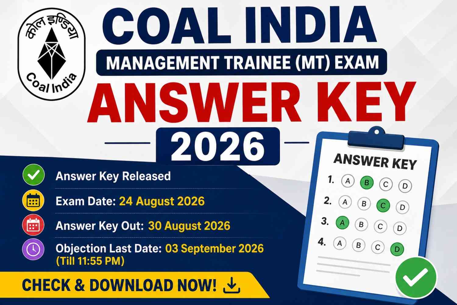 Coal India MT Answer Key 2026 Out: Response Sheet PDF, Direct Link