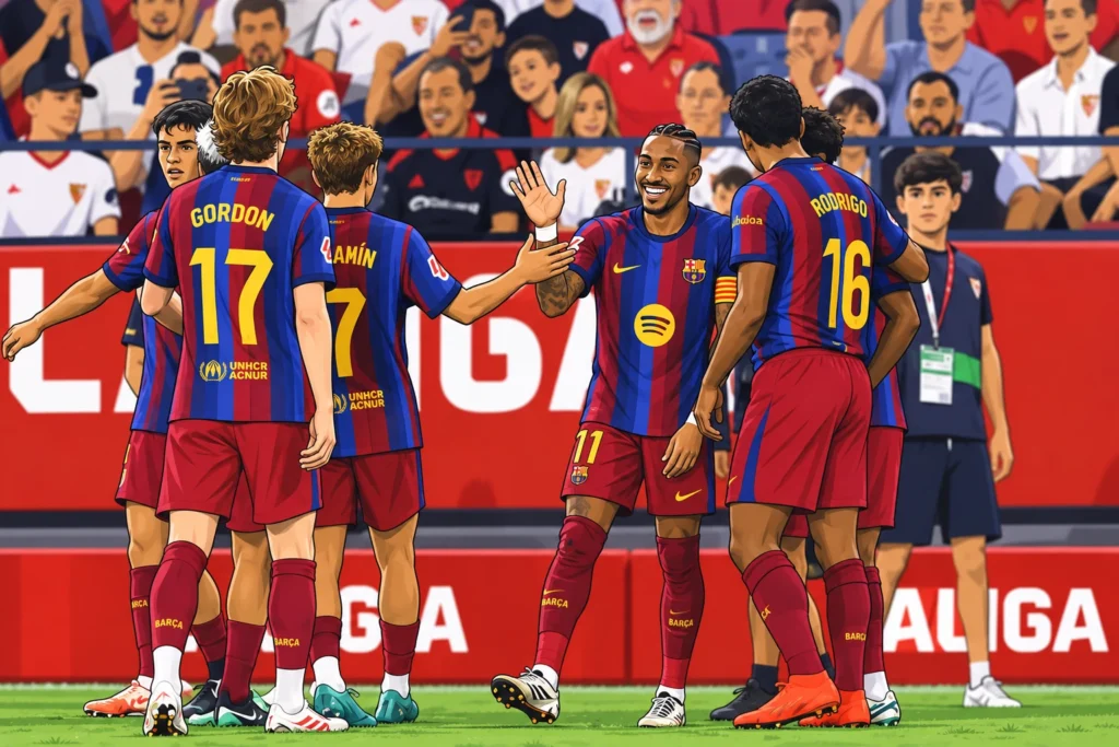 Sevilla vs Barcelona 1-3: Raphinha Hat-Trick Seals La Liga Win 1 Raphinha celebrates his hat-trick during Barcelona's 3-1 La Liga victory over Sevilla on September 19, 2026.