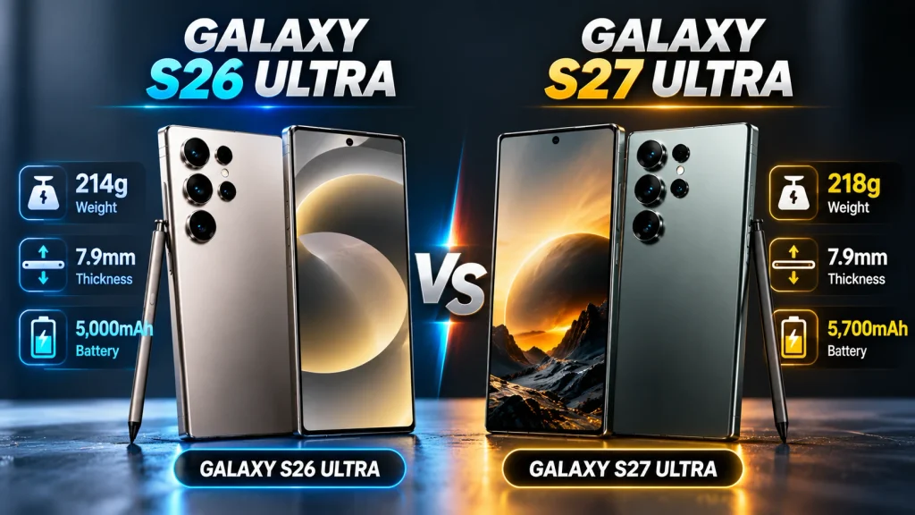 Samsung Galaxy S27 Ultra vs Galaxy S26 Ultra weight and battery comparison
